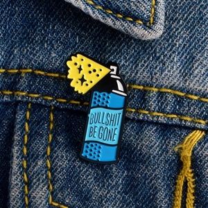 Blue Spray Paint Enamel Brooch/Pin "BULLSHIT BE G
